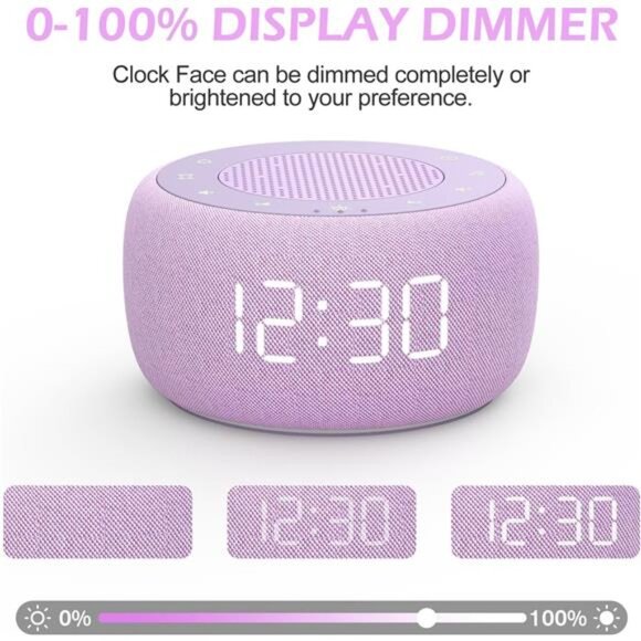 Sound Machine & Alarm Clock 2-in-1, 0-100% Clock Face Brightness, Bottom Colored - Picture 4 of 8